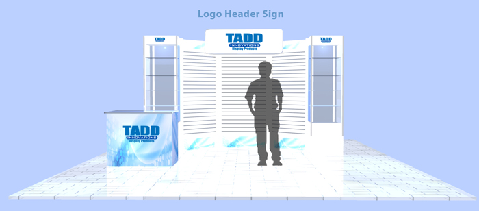 Trade show booth with Header sign