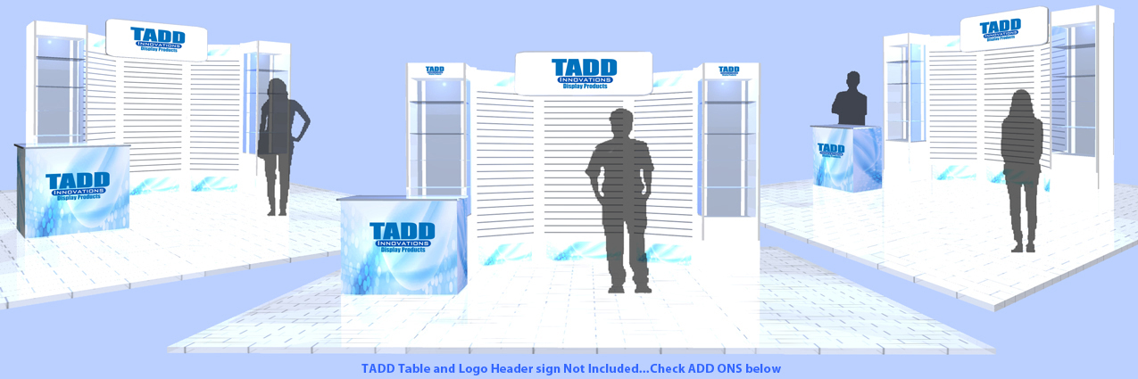trade show booth with show case ends