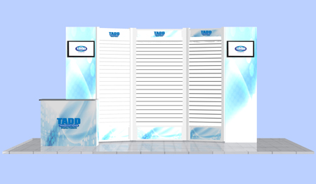 trade show display booth with flat screens