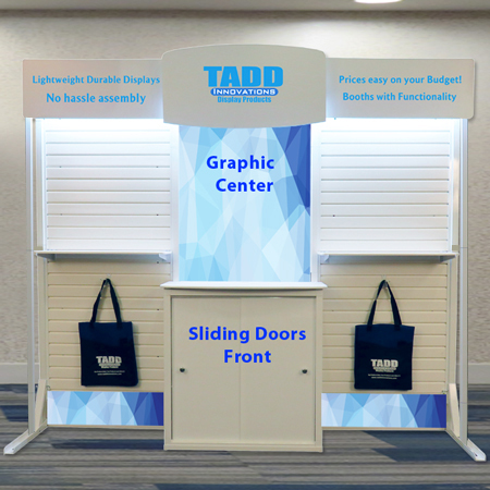 trade show booth with presentation area