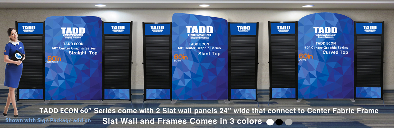 Fabric graphic trade show booth with slat wall panels