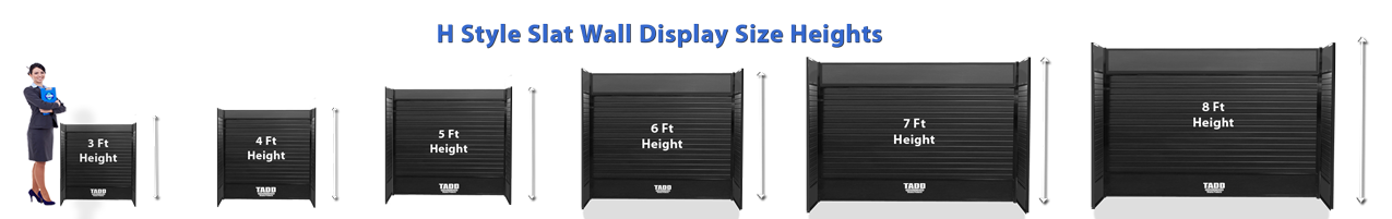 H style  slat wall display heights