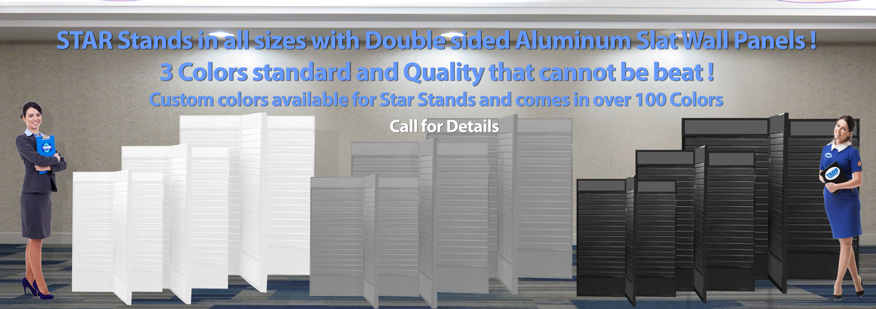 Star stands with double sided slat wall for trade shows